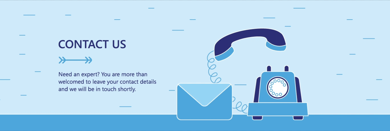 Contact Us page banner for Decision Data Analytics featuring a vintage rotary telephone and an envelope icon, inviting users to leave their contact details for expert support in HR analytics and data-driven decision-making.